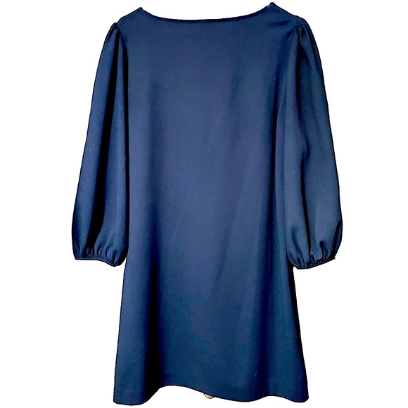 Ann Taylor Factory Sheath Dress in Navy Blue w/Floral 3/4 Bell Sleeves Size MP - Picture 5 of 17